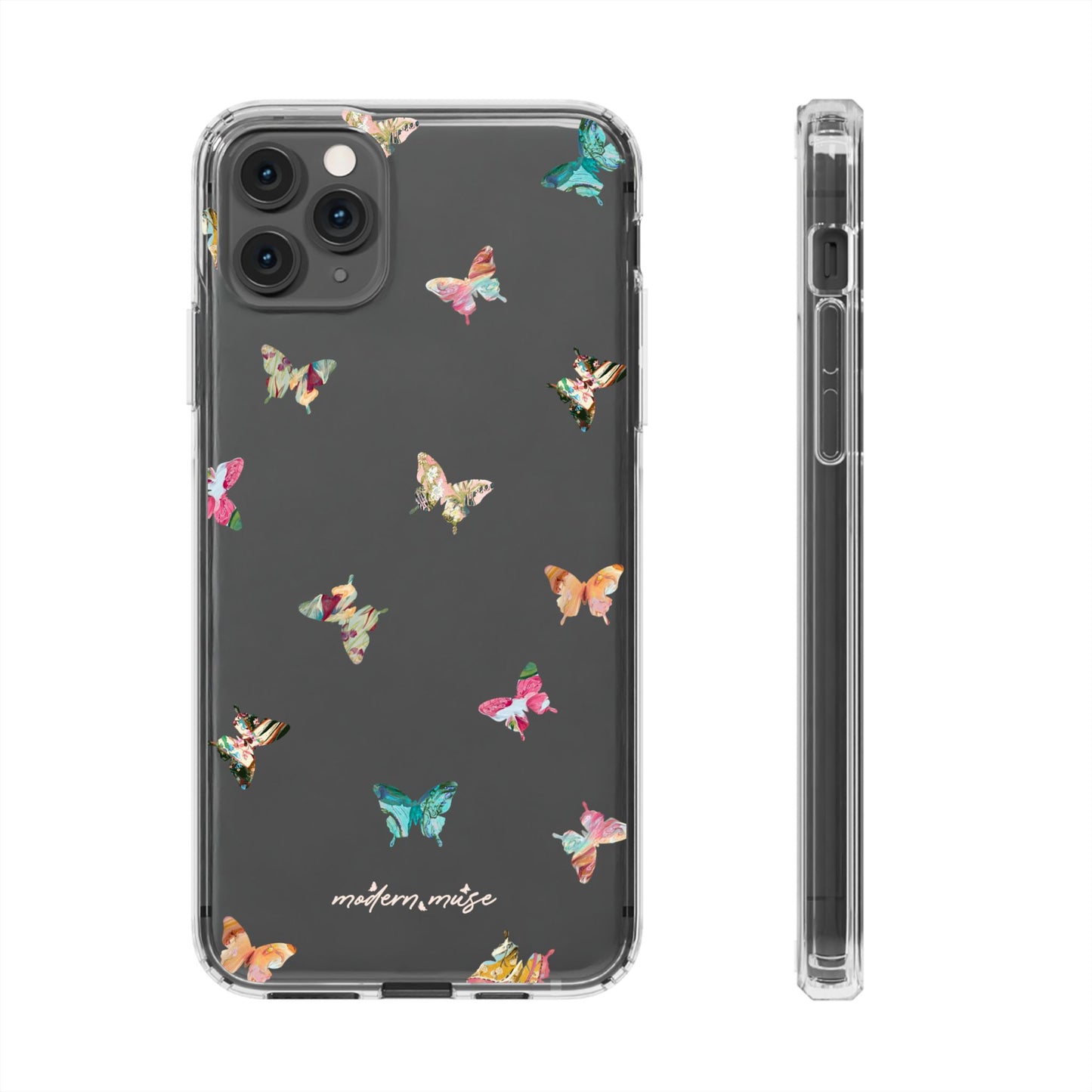 Clear Impact-Resistant Phone Case — Colorful Butterfly Pattern