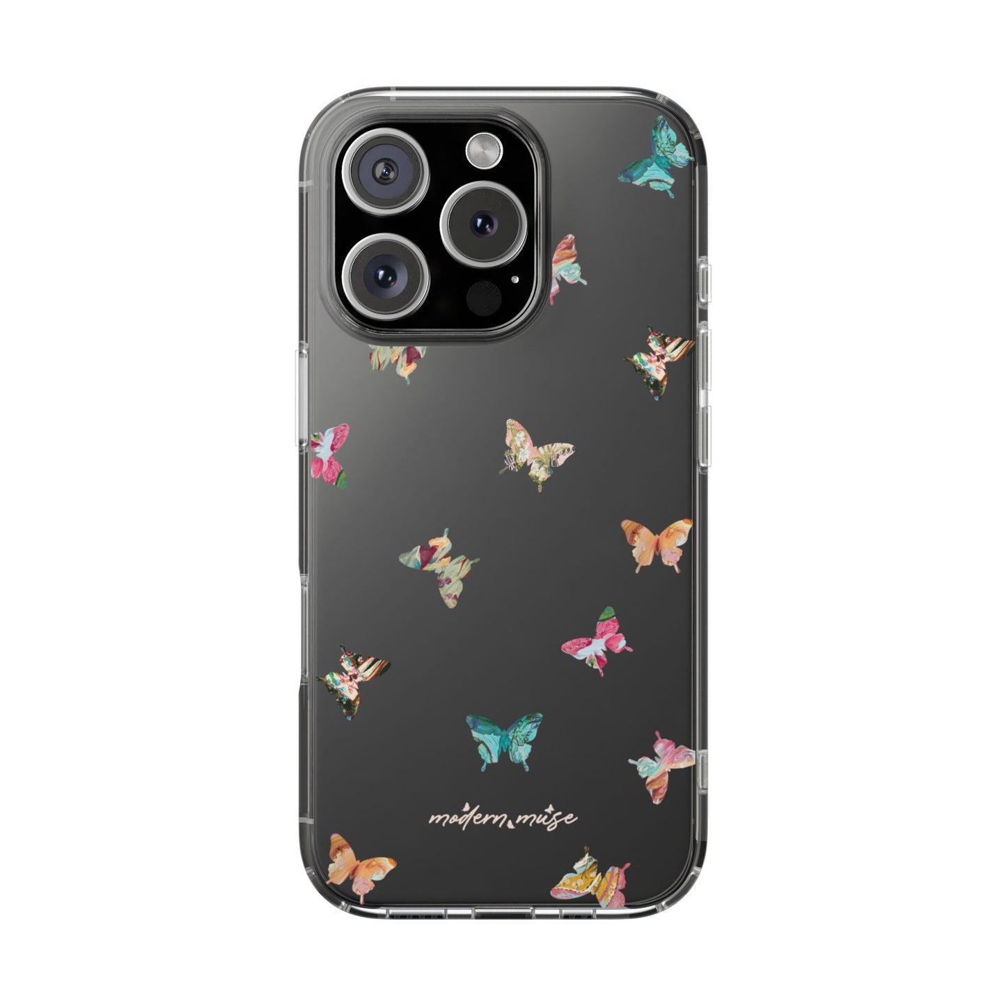 Clear Impact-Resistant Phone Case — Colorful Butterfly Pattern