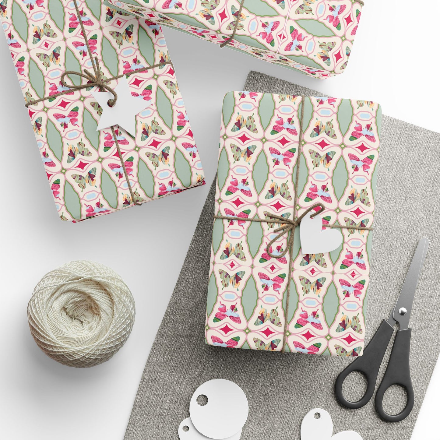 Block Print Butterfly Pattern Wrapping Paper
