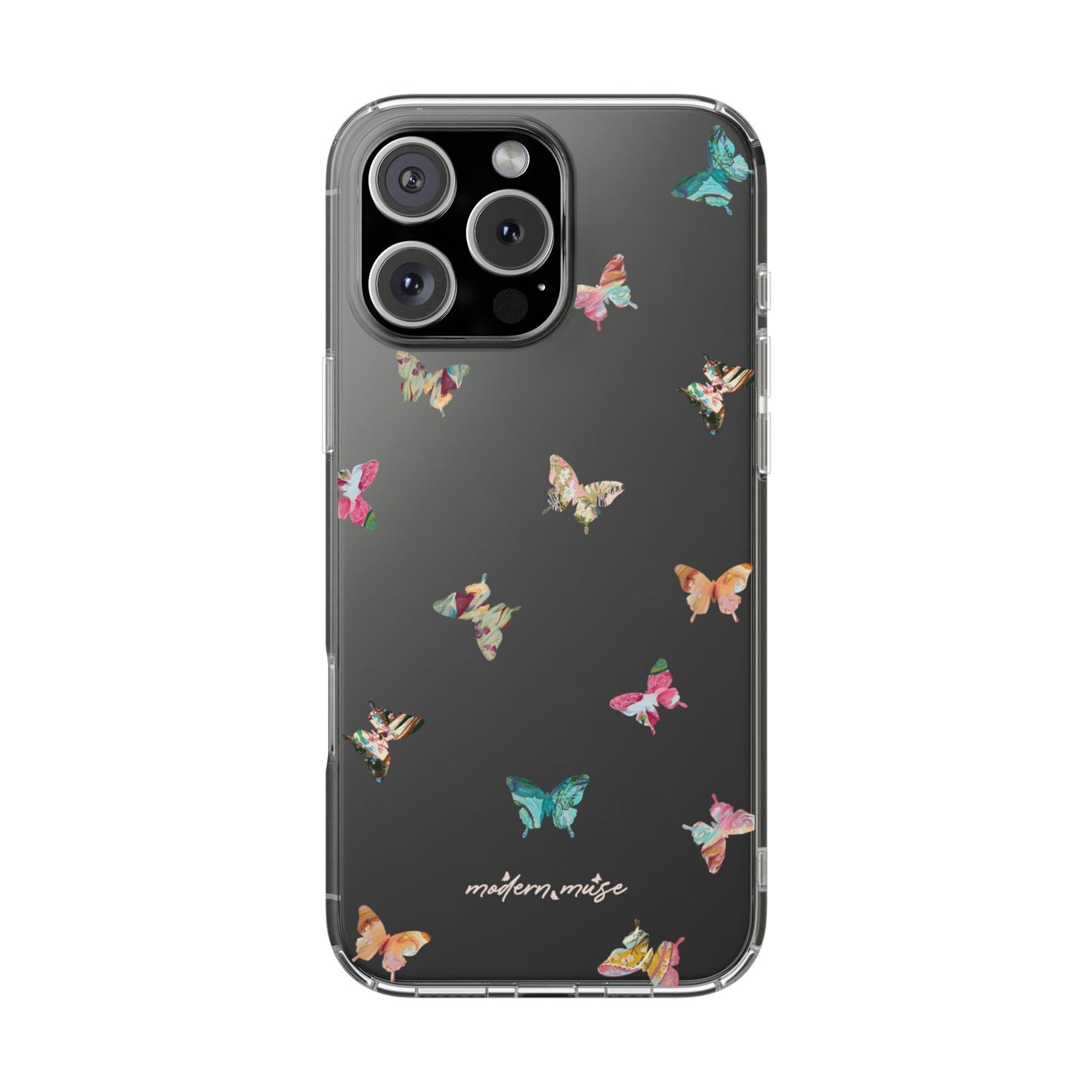 Clear Impact-Resistant Phone Case — Colorful Butterfly Pattern