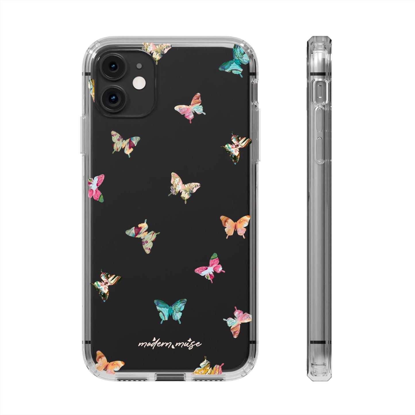 Clear Impact-Resistant Phone Case — Colorful Butterfly Pattern