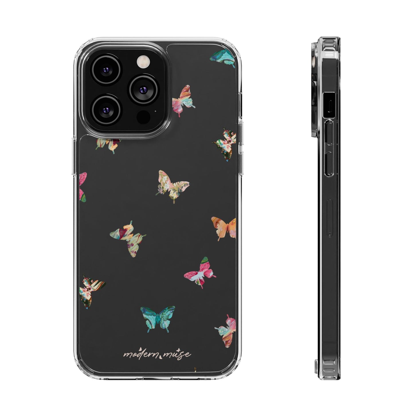 Clear Impact-Resistant Phone Case — Colorful Butterfly Pattern