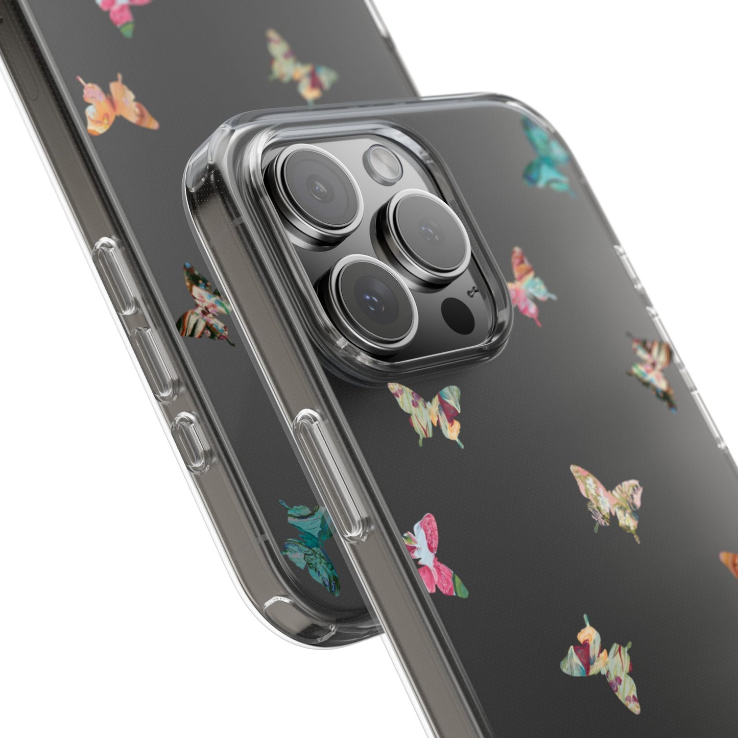 Clear Impact-Resistant Phone Case — Colorful Butterfly Pattern