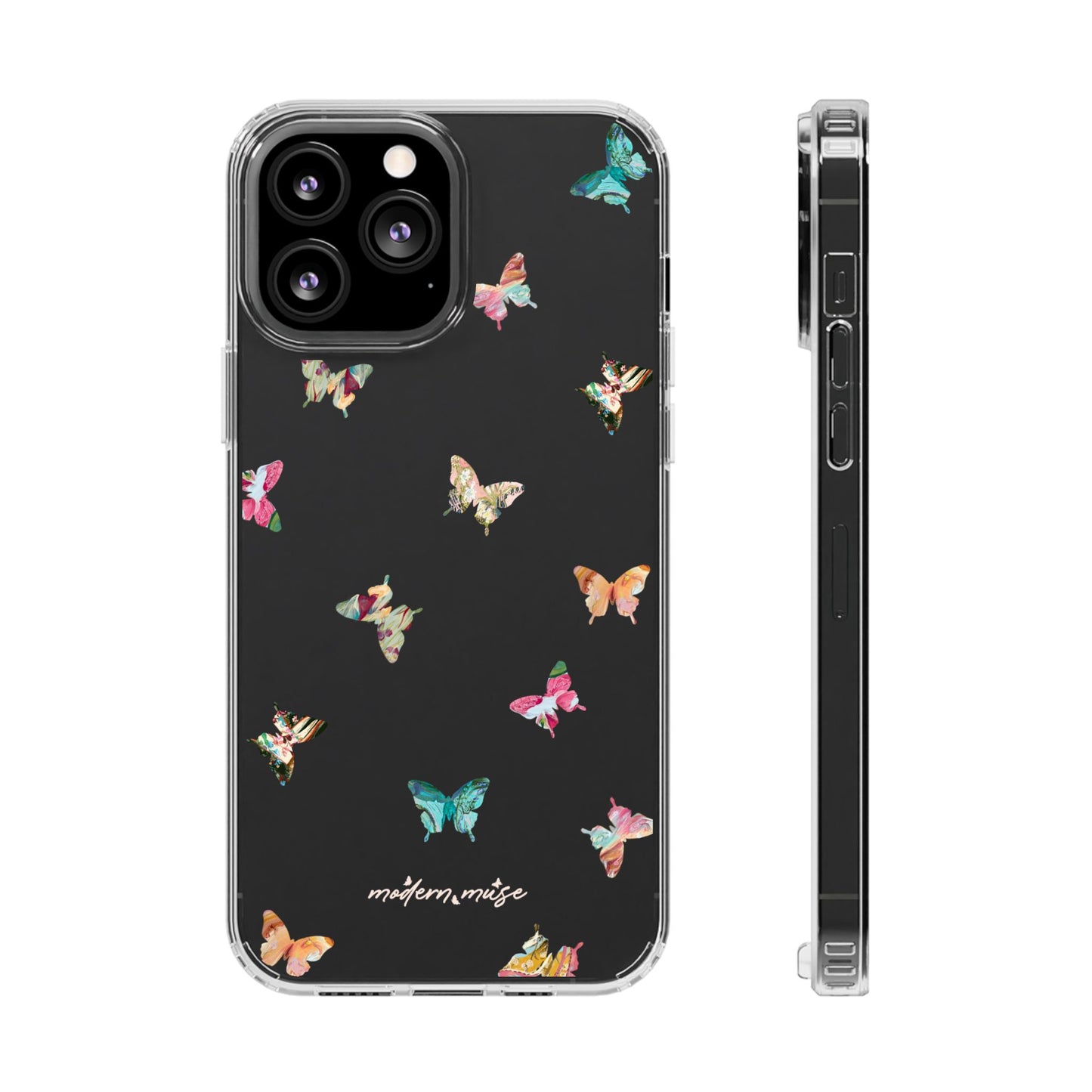 Clear Impact-Resistant Phone Case — Colorful Butterfly Pattern