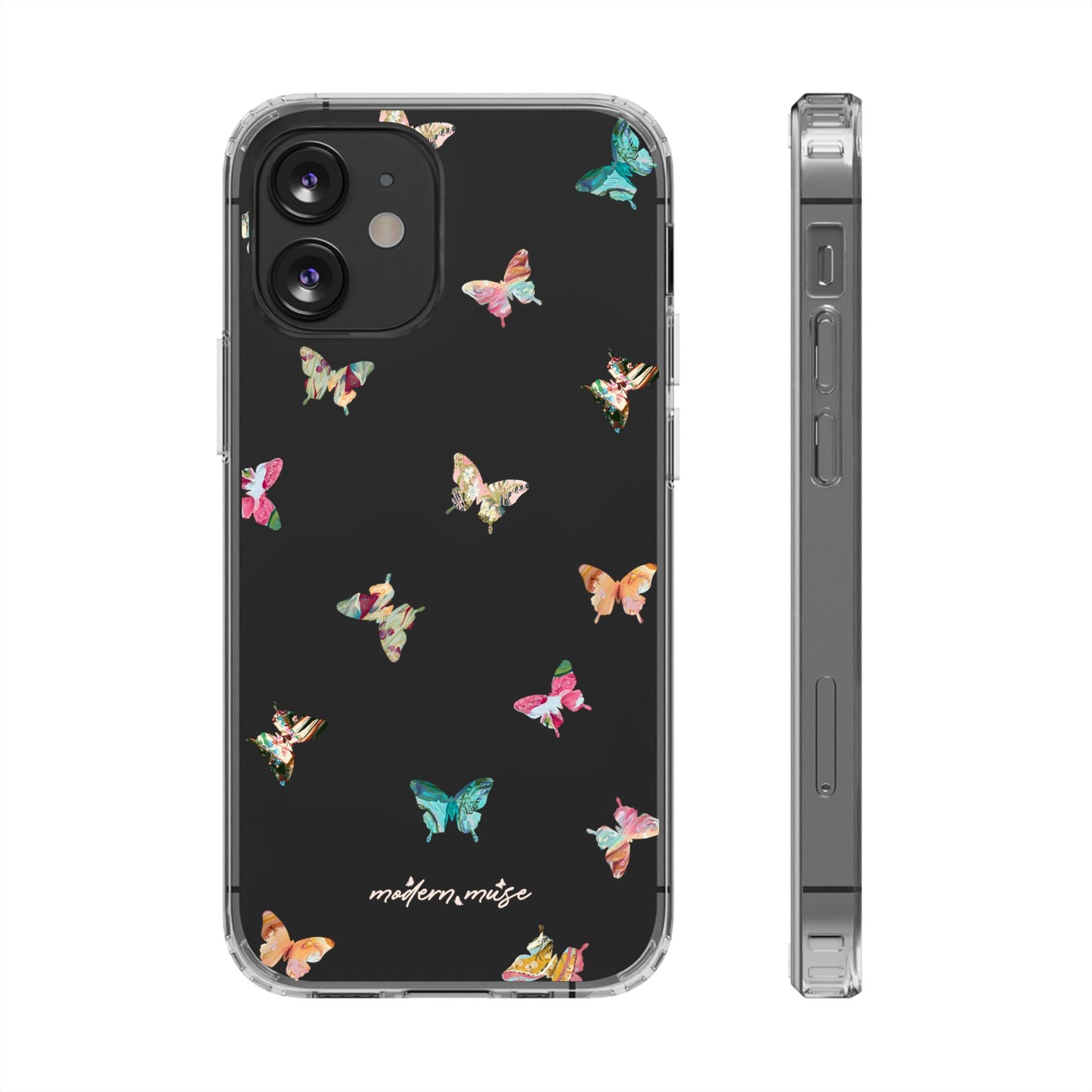 Clear Impact-Resistant Phone Case — Colorful Butterfly Pattern