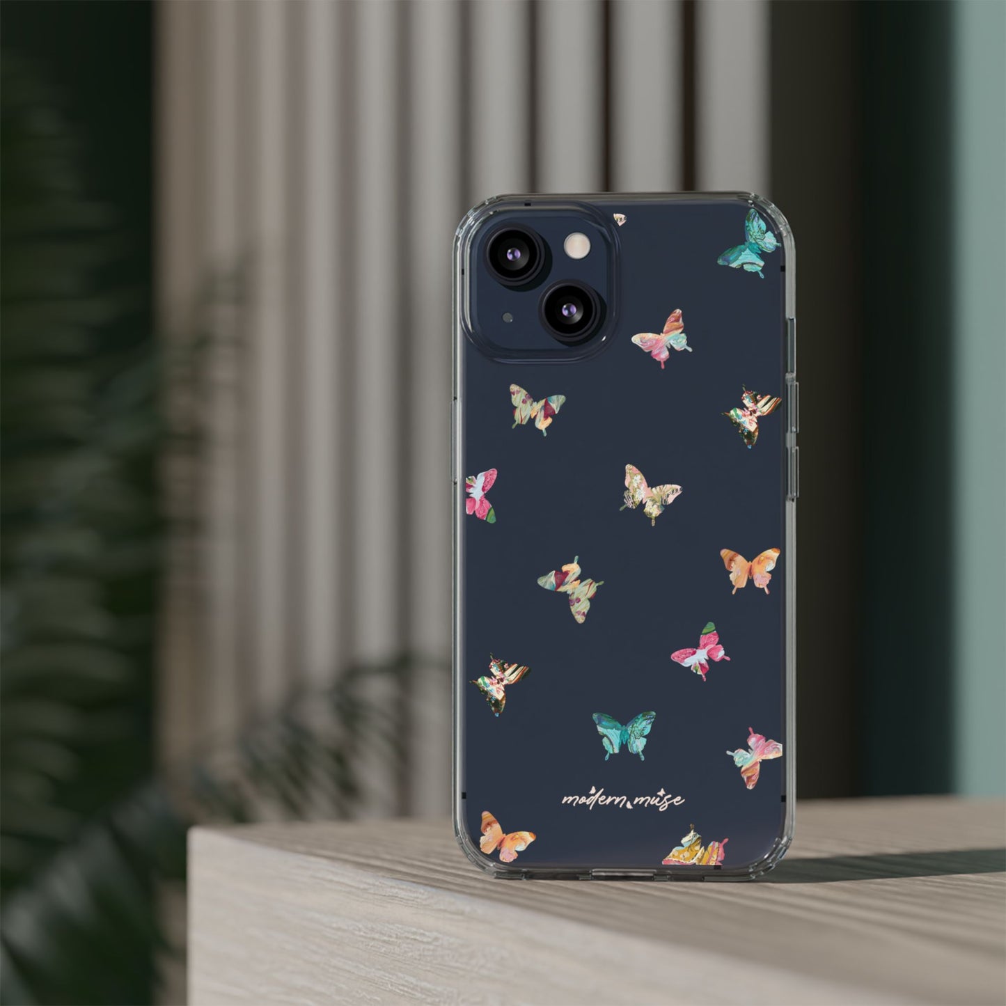 Clear Impact-Resistant Phone Case — Colorful Butterfly Pattern