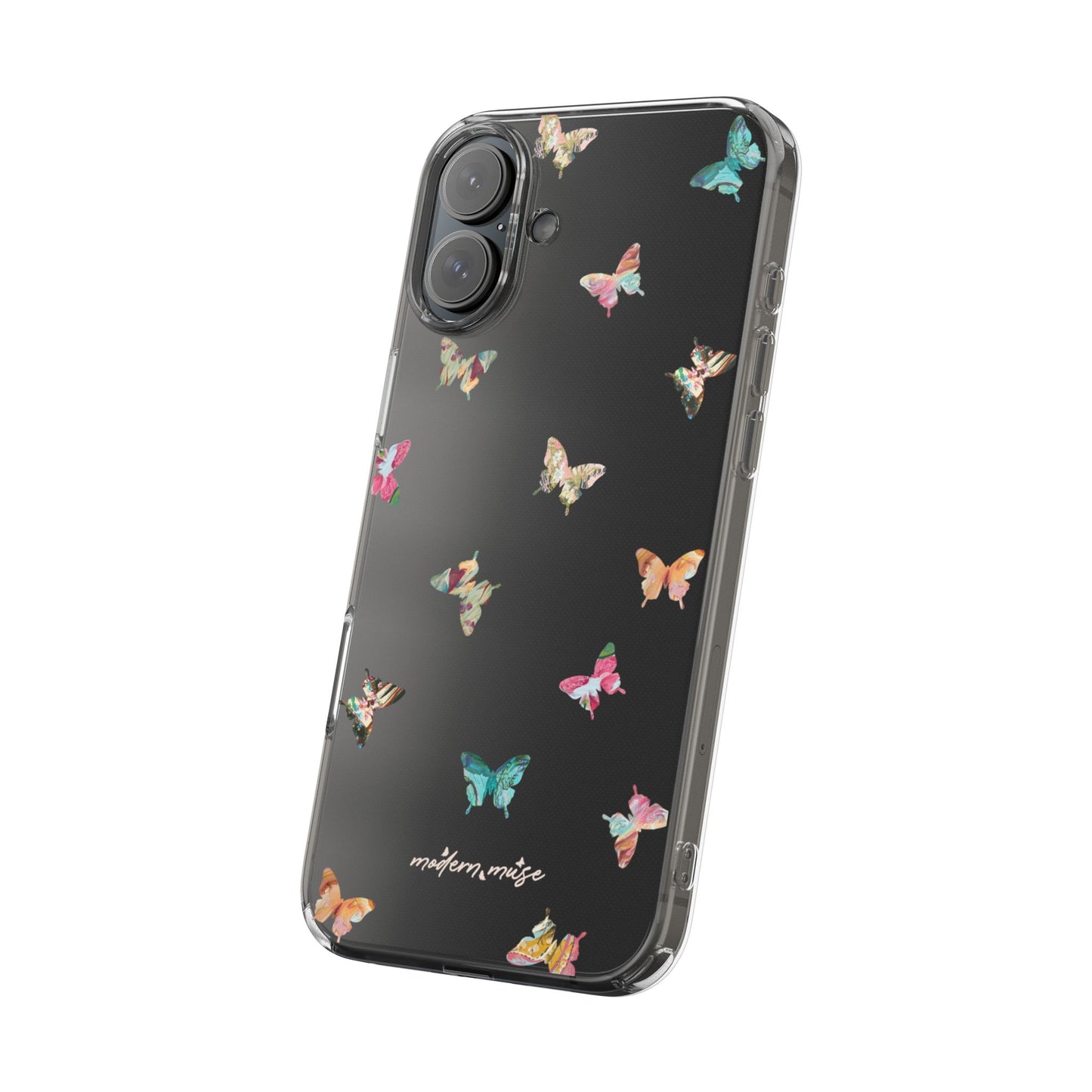 Clear Impact-Resistant Phone Case — Colorful Butterfly Pattern