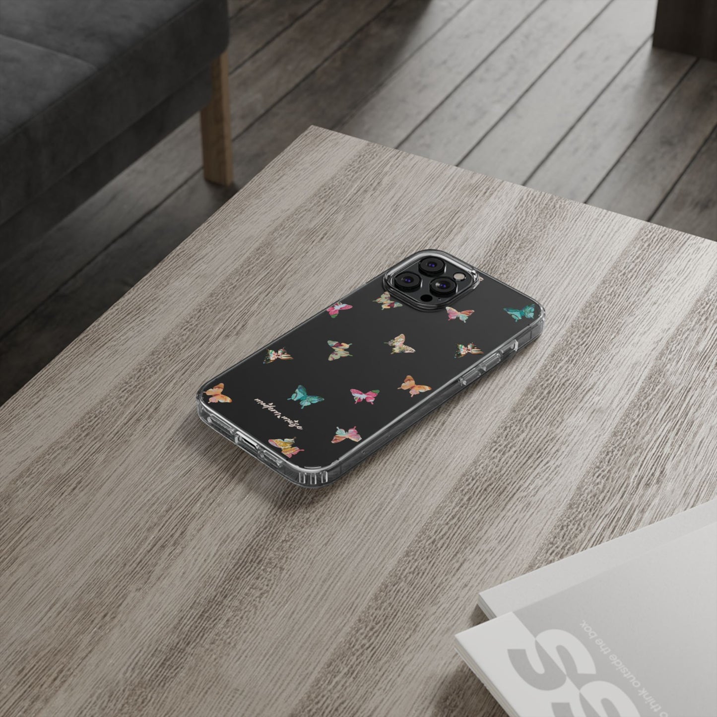 Clear Impact-Resistant Phone Case — Colorful Butterfly Pattern