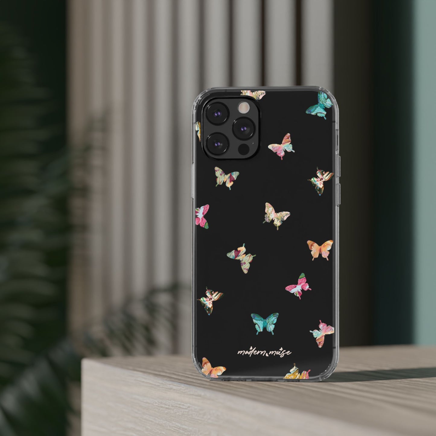 Clear Impact-Resistant Phone Case — Colorful Butterfly Pattern