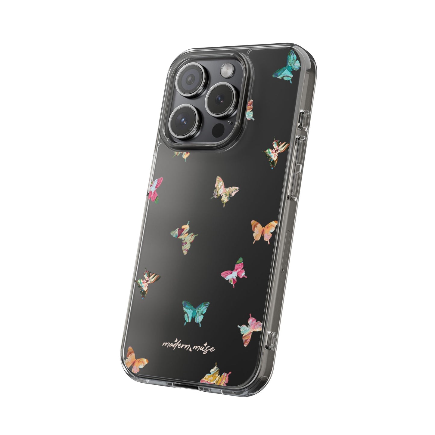 Clear Impact-Resistant Phone Case — Colorful Butterfly Pattern