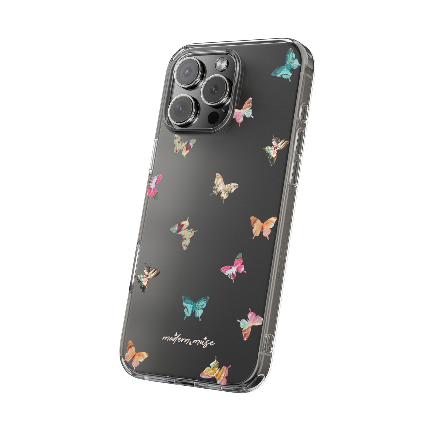 Clear Impact-Resistant Phone Case — Colorful Butterfly Pattern