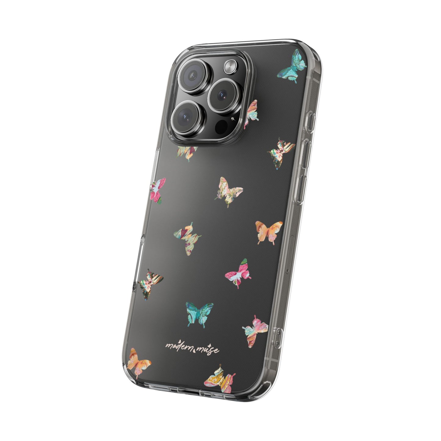 Clear Impact-Resistant Phone Case — Colorful Butterfly Pattern