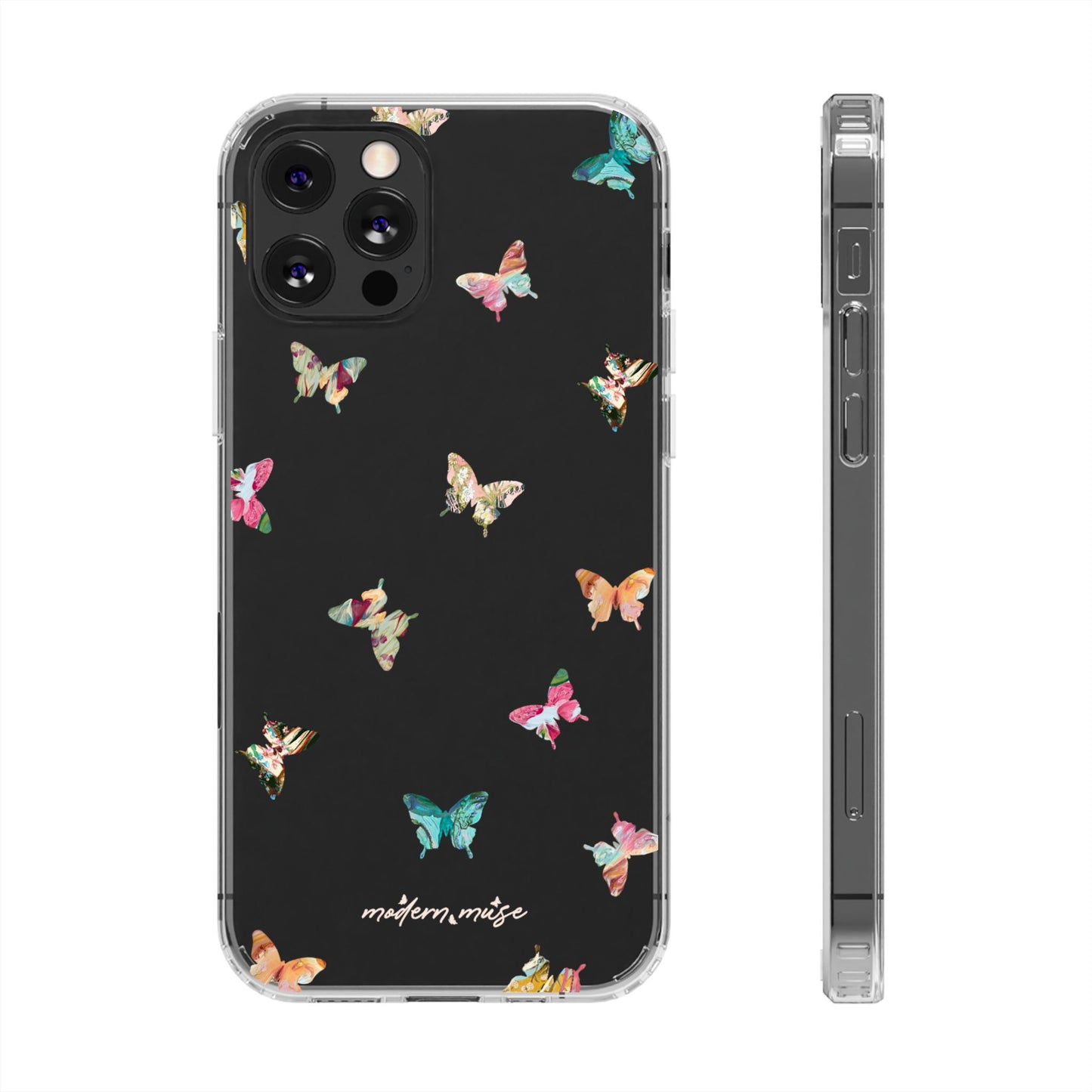 Clear Impact-Resistant Phone Case — Colorful Butterfly Pattern