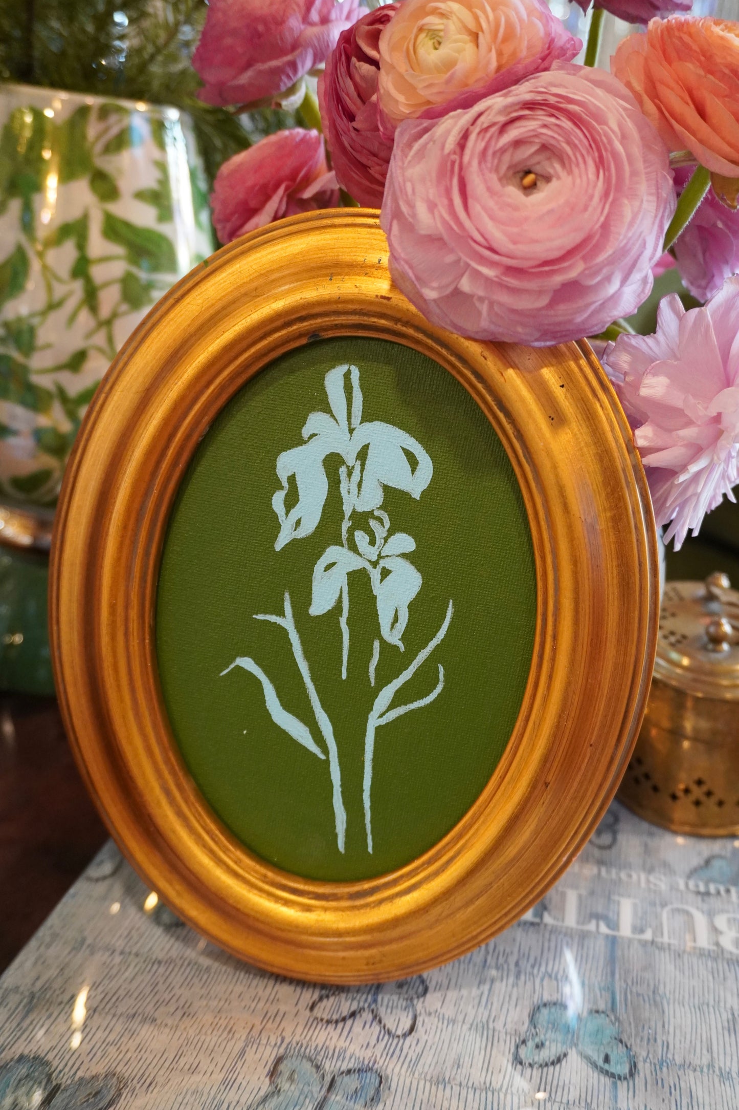 Olive & Aqua Iris Silhouette